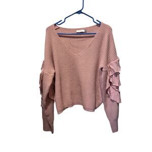 LUSH Ruffle Sleeve Deep V-neck Sweater Size L